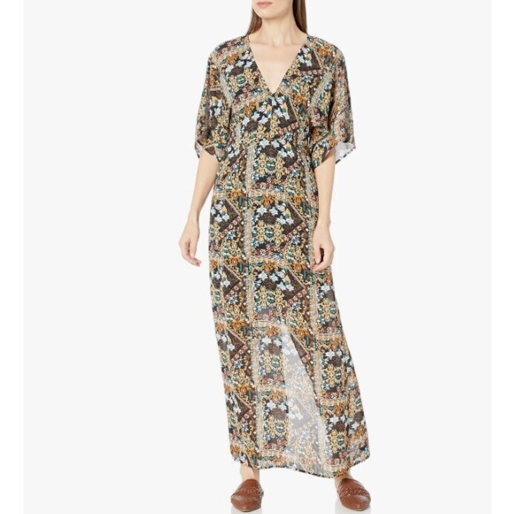 Printed Caftan Sleeve Square Neck Shift Dress